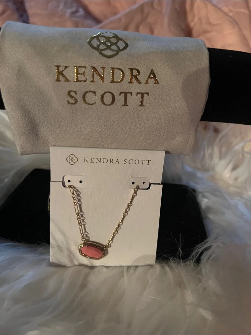 Kendra Scott Gold Necklace with Coral Pink Pendant
